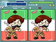 Two cartoon panels side-by-side from the game Spotfinder Nations showing differences that the player must spot before the time runs out