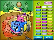 A simple coloring page of a cartoon car ready for a child to fill with color