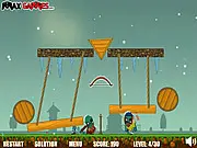 Zombie Exterminator Level Pack game screenshot, crushing zombies with falling debris, physics-based puzzle game online