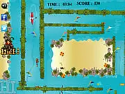 Kayak Maze Adventure online game screenshot showing a kayaker trying to find the way out of a complex water maze