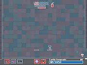 Gameplay screenshot from the free online action game Test Subject N36 showing a pixel character with a jetpack fighting multiple enemies.