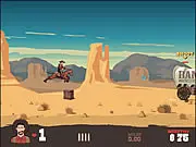The Most Wanted Bandito game screenshot, showing a cowboy character jumping over an obstacle in the Wild West