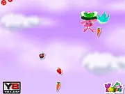 Fly Bunny Fly game screenshot, bunny with a parachute collecting carrots, arcade skill game online