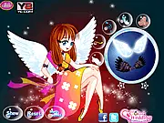 Angel of the Night Dress Up free online game featuring a cute cartoon angel character with large wings and a magical wardrobe