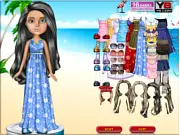 Bratz Beach Dress Up free online game screenshot, Bratz dolls on the beach in stylish outfits, play free dress up game