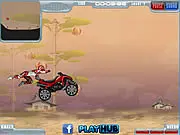 Gameplay screenshot of Offroad ATV Lightning showing an ATV quad bike rider performing a jump and stunt over a rocky offroad track