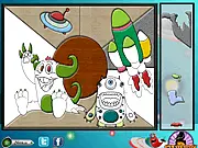 Monsters Pixel Patch Puzzle game screen showing a collection of scattered image pieces on the right that must be placed on the grid to reveal a full monster picture