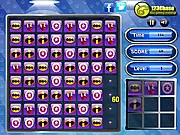 Superheroes Logo Matching free online game screenshot, a grid of superhero logos, highlighting a horizontal match of three identical emblems ready to be cleared
