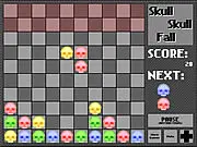 Skull Skull Fall puzzle game screenshot, matching 3 skulls of same color horizontally or vertically, free online game