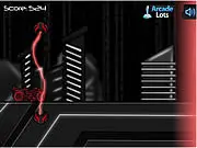 Light Runner game screenshot showing a futuristic motorcycle launched into the air on a glowing, neon-lit endless track