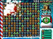 Holiday Frenzy free online Christmas puzzle game screenshot with various festive symbols like ornaments and bells