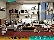 Sweet Home Hidden Objects free online game screenshot showing a detailed living room with items to find.