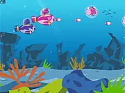 Submarine Girl free online game showing the cute girl piloting a submarine and shooting a deep sea monster