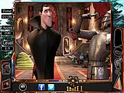 Screenshot of Hotel Transylvania Hidden Objects game showing the monster hotel and a list of items to find