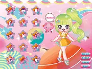 Screenshot of Sweet Rainbow dress up game, styling the Rainbow Fairy in colorful clothes and wings, play free online fantasy game