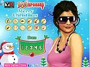 Selena Gomez Christmas Makeover free online dress up game featuring a celebrity model in festive holiday attire