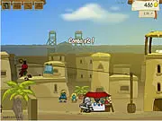 Rogue Soul free online game screenshot showing a hooded thief running across platforms, sliding under an obstacle, and throwing a dagger at an enemy to collect treasure.