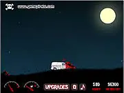 54 Dead Miles game screen showing a heavily upgraded car with a massive engine and spiked plow driving over a road littered with cartoon zombies and blood splatter