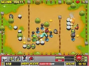 Penguins Attack 4 tower defense game, a turret firing at a wave of evil penguins in a strategic online battle