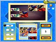 Superman Click Alike free online game screenshot, a grid of face-down tiles with two identical Superman-themed images revealed for a match, memory puzzle game