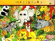 Jungle Animals game screenshot, finding hidden numbers in a tropical forest scene, free online hidden object game