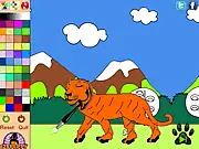 Prowling Tiger Online Coloring Page showing a jungle scene with a tiger waiting to be colored
