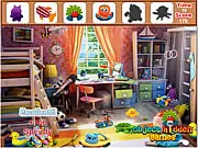 Colorful Bedroom Hidden Objects online game screenshot, finding six hidden items quickly, free puzzle game