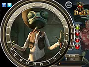 Rango Find the Alphabets online game screen showing a detailed image from the Rango movie with various hidden letters