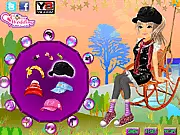 Beautiful Sunshine free online game screenshot showing a girl sitting in a garden, dressed in a fashionable spring outfit.