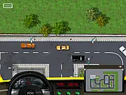 Screenshot of New York Taxi License game, yellow cab waiting at a traffic light, free driving game online