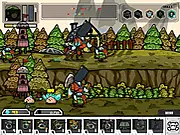 League of Chaos game screen showing a hero character fighting alongside automatically deployed army units against an enemy base in a fantasy environment - Free online strategy game.