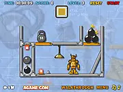 Crash The Robot! Explosive Edition free online physics puzzle game, using bombs and mechanisms to destroy a robot.