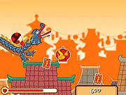 Titok Angpao Imlek free online arcade game screenshot, character collecting red envelopes and avoiding lanterns on PlayArcadeHub
