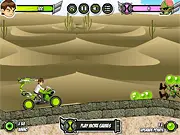 Ben 10 Alien Zombie Shot free online game banner featuring Ben 10 riding a heavily-armed motorbike while shooting at a horde of zombies