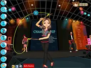 A female Yo-Yo superstar on stage with a yo-yo, dressed in a cool performance outfit from the Yo-Yo Super Stars free online game
