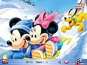 Screenshot of the Mickey Love Hidden Stars online game showing a romantic cartoon image with several small, glowing stars hidden in the background.
