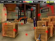 Screenshot from Shoot the Killers game, showing a crosshair aimed at a gangster target, classic free online shooting game