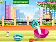 Cook Donuts game showing the final delicious glazed and decorated ring doughnuts