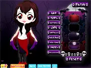 Vampire Dress-Up game screenshot showing the teenage vampire Genevieve in a selection of stylish gothic clothes and accessories