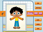Naughty Boy Dress Up online game screen showing a young boy ready to be styled in beach clothing and accessories