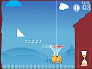 Chicken Feed! free online game screenshot showing grains falling toward conveyor belts and funnels placed to feed hungry chicks in a tray.