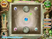 Gameplay screenshot of Fairy Ball, showing a screen filled with colorful, magical orbs, with a fairy character at the bottom aiming a new orb at a cluster.