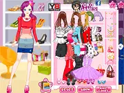 The character Lucy standing in front of a closet, wearing a fashionable outfit in the Fashion Buyer Dress Up online game