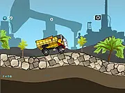 Rusty Trucker game showing an old truck carrying metal cargo across a bumpy, dirt road, free online delivery game