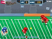 Play Football Arcade Online free runner game. Player running and dodging red team defenders while collecting coins and bonuses.