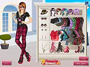Screenshot of Trendy Emo Dress-Up game featuring a girl in an emo outfit with accessories | Play free fashion game