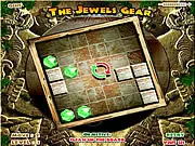 Screenshot of the Jewels Gear free online game showing a round, rotating board filled with shiny, colorful gems, set for a match.