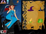 Screenshot of Queen Of Halloween Dress Up free online game, showing a female character dressed in a royal spooky gown and crown for a Halloween party