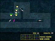 Gameplay screenshot of the free online tower defense game Social Network Defence showing turrets firing at invading social media and RSS icons.