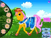 Happy Pony Dress Up game screenshot, a stylized pony wearing fancy clothes and accessories, play free online dress up game